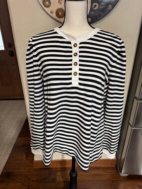 LOFT Black and White Striped Knit Top